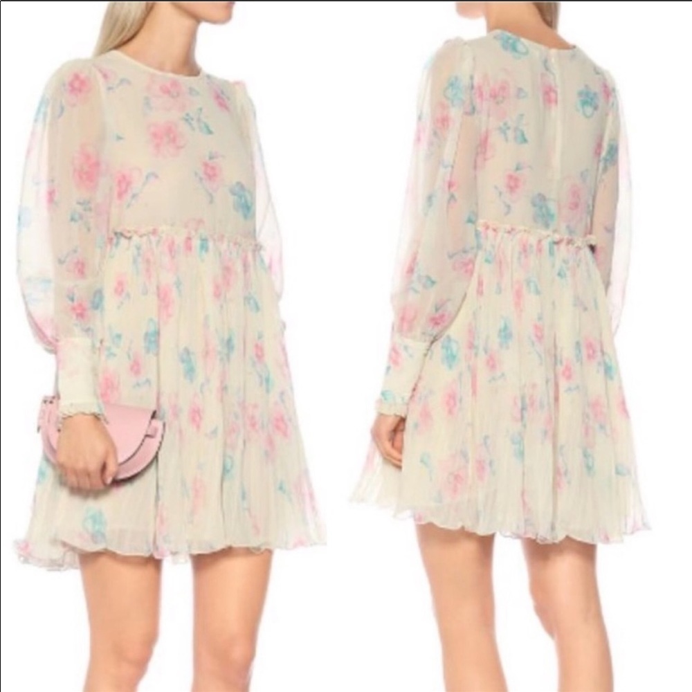 Ganni Long Sleeve Floral Print Georgette Dress